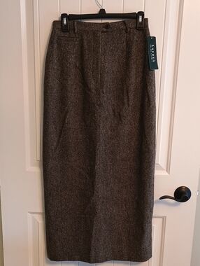 NWT Woman's Size 6 Lauren Ralph Lauren Charcoal Tweed Pencil Skirt-100% Wool